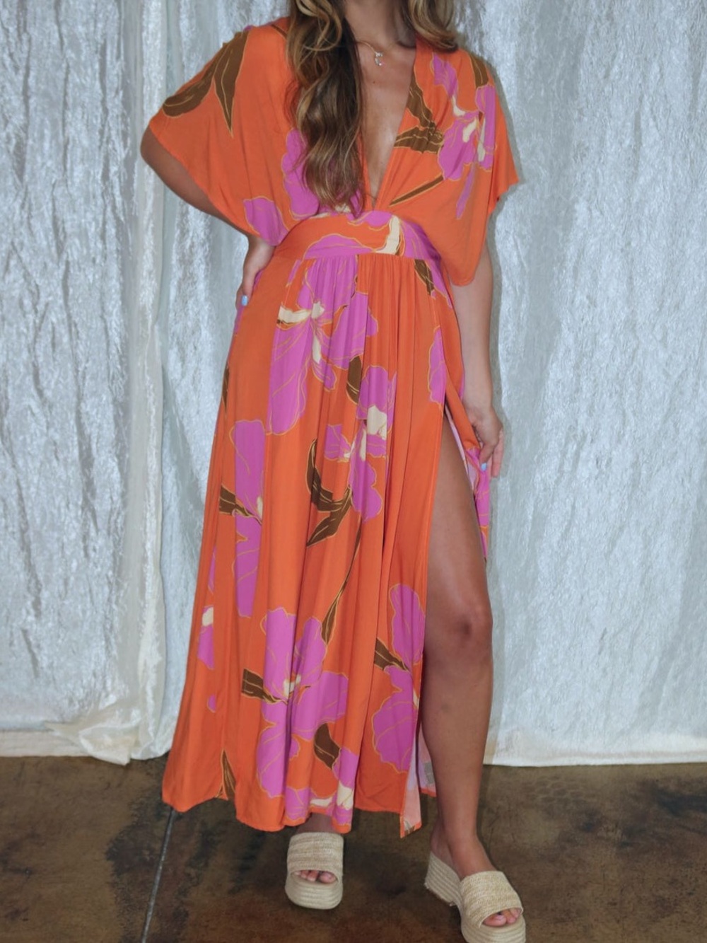 Women’s Orange and Pink Maxi Dress